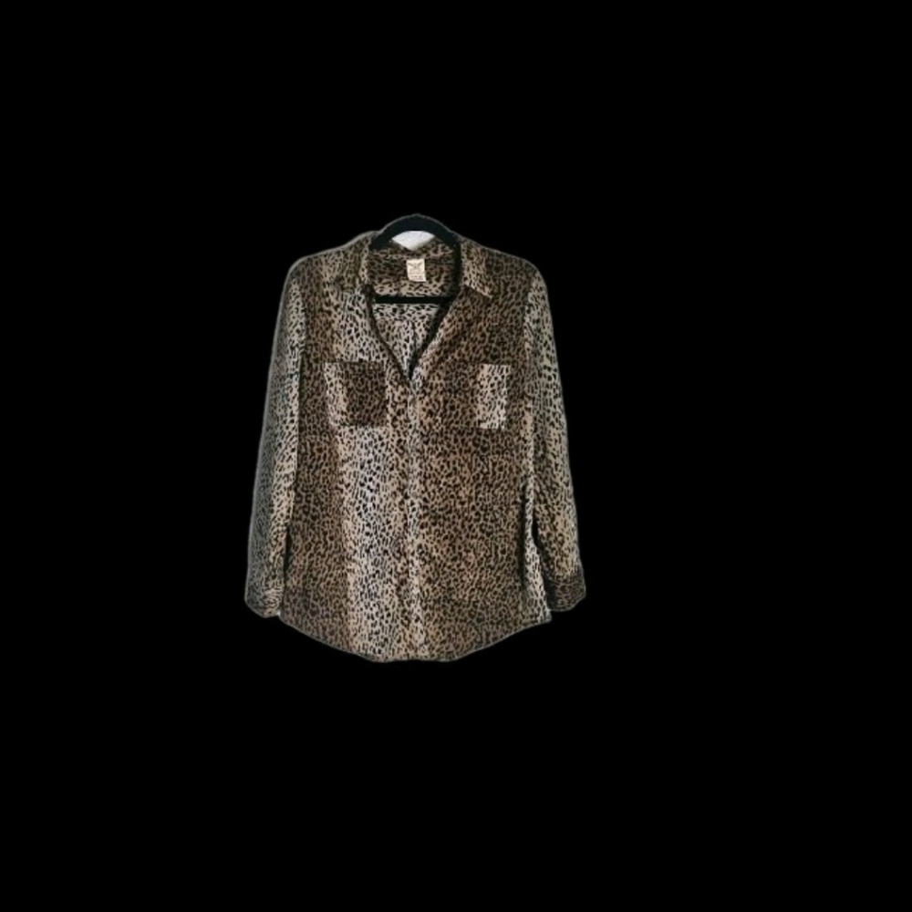 Faded Glory Women's Button Up Y2K Leopard Print Blouse Holiday Medium  8-10